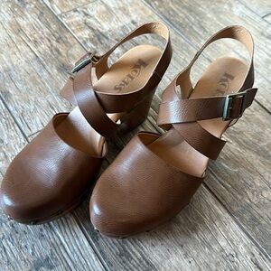 Korks Abloom Platform Studded Clog Women 9 Brown Slingback Heeled Strappy Sandal